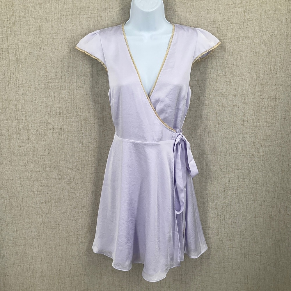 Wilfred Wrap Dress Women‎ S Lavender Lace Trim Flutter Sleeve Mini Balletcore